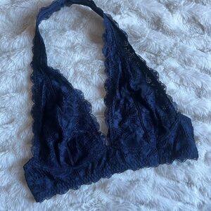 Free People Lace Halter Bralette in Deep Blue